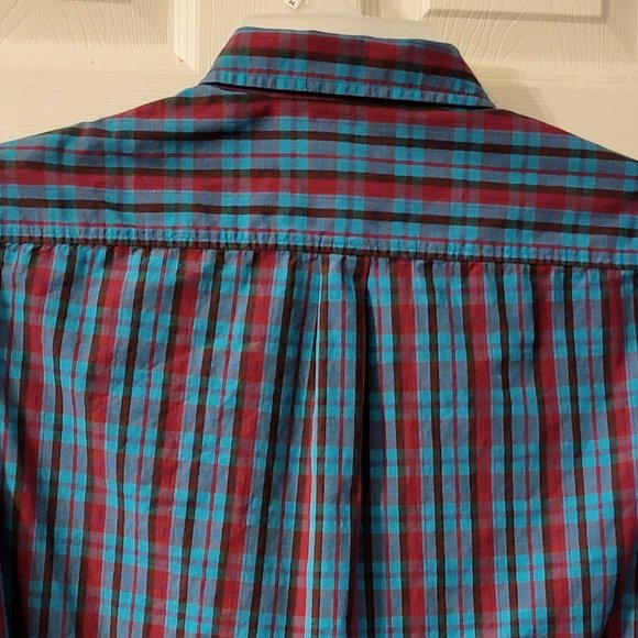 Beautiful Blue Plaid Men's Shirt Sz Large by Bixby (blue & magenta/purple plaid) - Picture 6 of 7